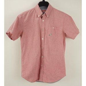 Staple Pidgeon Mens Medium Slim Short Sleeve Oxford Cotton Red Button Down Shirt